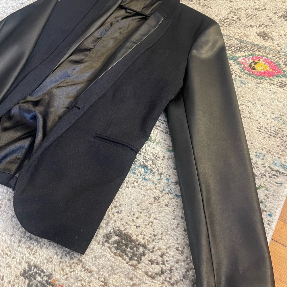 H&M Black Blazer with Leather Details. LIKE NEW! Stylish!